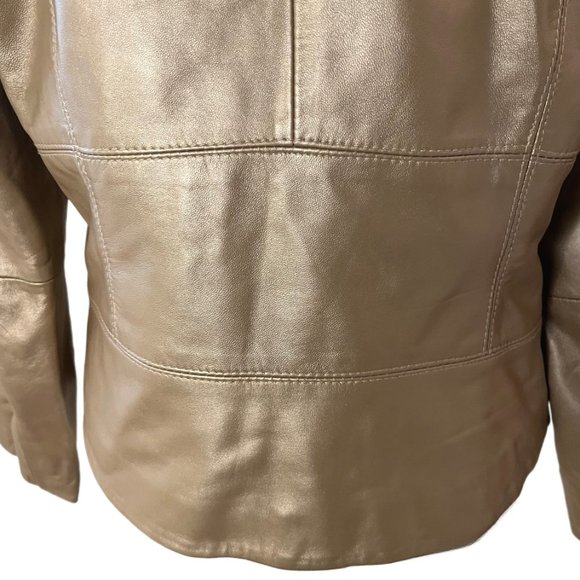 Yvonne Le Marie Gold Metallic Soft Lamb Leather Lined Jacket 3/4 Zip Size 6 - Picture 9 of 12